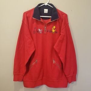 Disney Store Winnie the Pooh & Piglet Sweater Pullover Zip Embroidered Red M